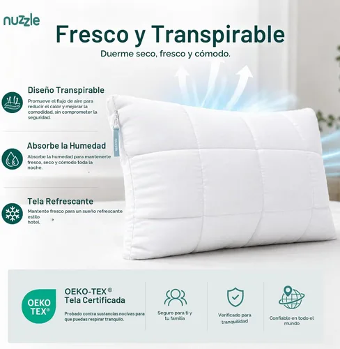 Vista 4 de Nuzzle - Almohada de enfriamiento ajustable para dormir de lado, almohada de cama de tamaño estándar de lujo colección hotel - Mejor almohada