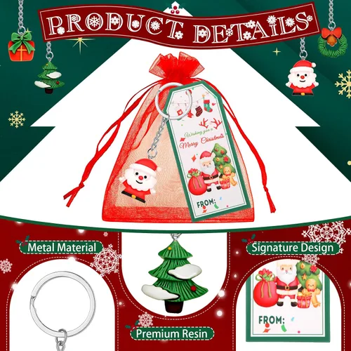 Vista 3 de Huquary 72 piezas de regalos de Navidad, juego de 24 regalos de Navidad para estudiantes, 24 llaveros de Papá Noel, 24 etiquetas de etiquetas, 24
