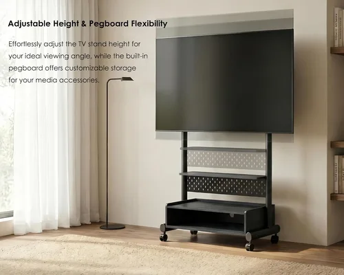 Vista 3 de FITUEYES Soporte de suelo de TV rodante para televisores de 40 a 85 pulgadas, soporte de TV móvil resistente con ruedas con cerradura, carrito de TV