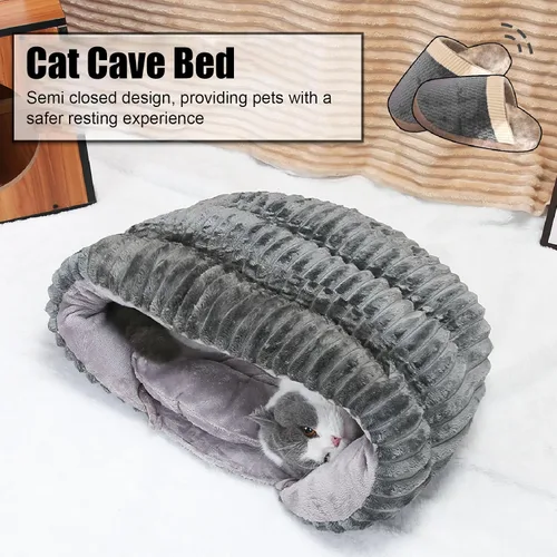 Vista 3 de Cama pequeña para perros y gatos, con manta con capucha, semicerrada, cómoda, suave, cálida, extraíble, fácil de limpiar, para mascotas