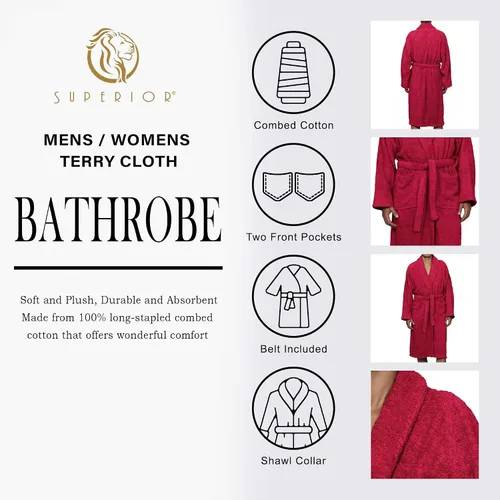 Vista 3 de SUPERIOR Bata de rizo unisex de algodón, batas suaves y absorbentes para hombres y mujeres, accesorios de baño