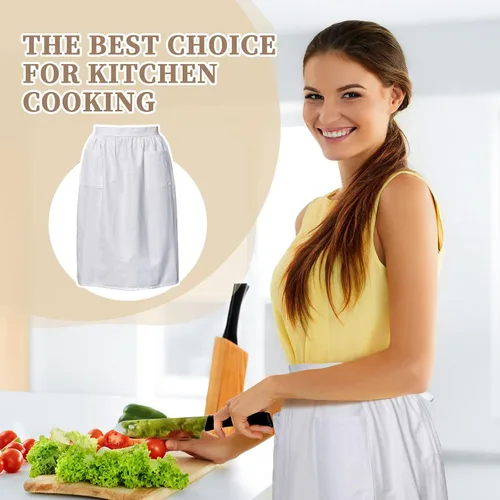 Vista 5 de Geyoga Delantales para mujeres con bolsillos Cocina Cocinando Camarera Sirvienta Delantal Falda Vintage Lindo Volantes Vestido Disfraz, Blanco