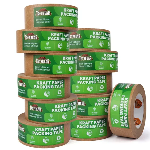 Vista 8 de TAPEBEAR Cinta de papel kraft ecológica, cinta de embalaje biodegradable resistente de 2 pulgadas x 55 yardas, cinta de embalaje reciclable