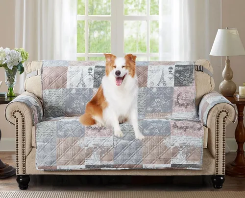 Vista 24 de Brilliant Sunshine Blue Toile Funda Acolchada con Quilted para Silla, 23 pulgadas de Ancho de Asiento, Protector de Muebles Antideslizante, Correa