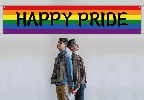 Vista 5 de Nepnuser Cartel de Feliz Orgullo al aire libre del mes del orgullo LGBTQ + cartel de decoración de jardín para patio delantero