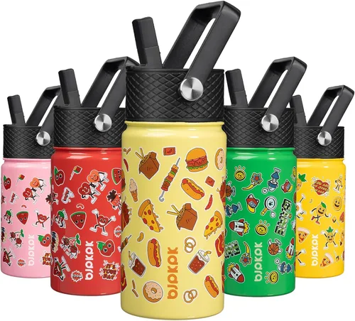 Vista 84 de BJPKPK Botella de agua con tapa con pajilla, botella de agua aislada de 15 onzas, botellas de agua de metal de acero inoxidable, termo reutilizable