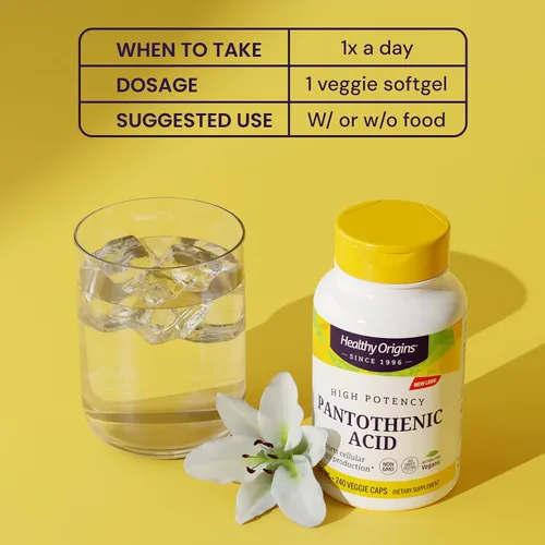 Vista 5 de Healthy Origins Cápsulas veganas de 500 mg de vitamina B5 de ácido pantoténico, alta resistencia, refuerzo de energía y apoyo al metabolismo