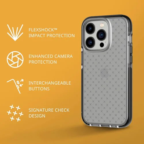 Vista 2 de Tech21 iPhone 14 Pro Evo Check – Funda protectora delgada y absorbente de golpes con protección FlexShock Multi-Drop de 16 pies y botones