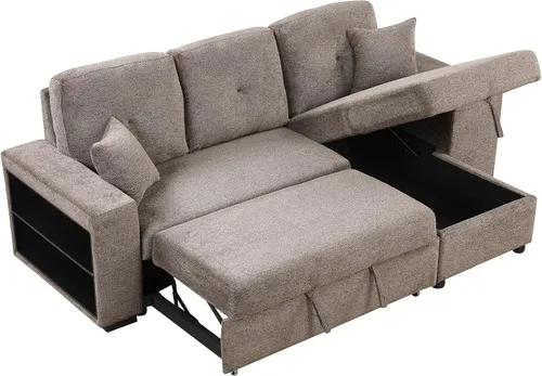 Vista 6 de Bellemave Sofá cama extraíble en forma de L, sofá modular reversible, sofá tapizado de 95 pulgadas con diván de almacenamiento y 2 taburetes