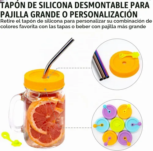 Vista 8 de REGULAR - Tapas de tarro de boca para bola, kerr, etc. con agujero para pajita, popotes, tapones de silicona, anillos, cepillo de limpieza, sin BPA