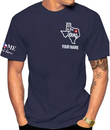 Vista 2 de HomeDesign Camiseta unisex 3D con la bandera y el mapa de Texas con nombre personalizado, para hombres y mujeres, talla S-5XL
