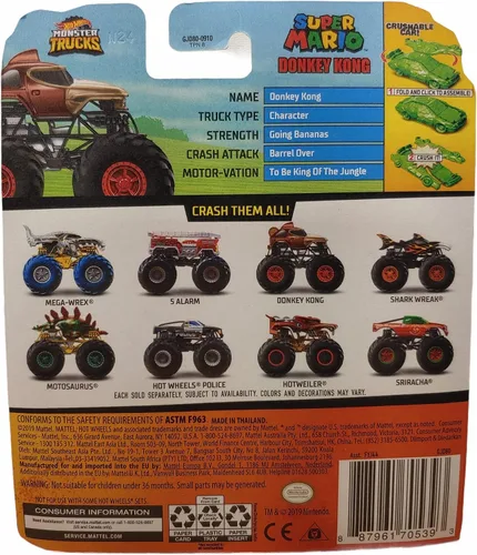 Vista 2 de Hot Wheels Monster Trucks Escala 1:64 Super Mario Donkey Kong 30/75 Incluye Coche Triturable