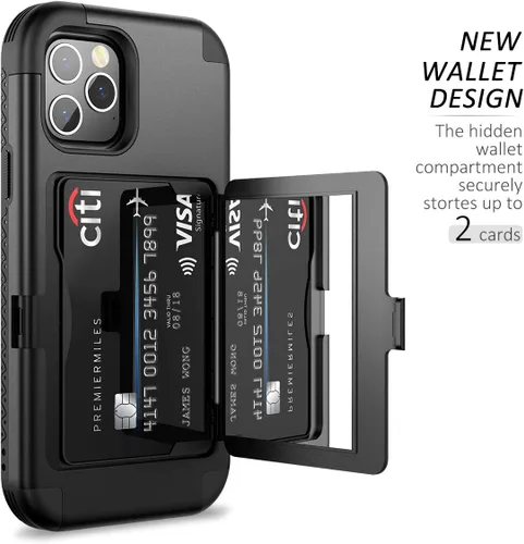 Vista 3 de WeLoveCase Defender - Funda tipo cartera compatible con iPhone 12/12 Pro 2020, tarjetero y espejo oculto, tres capas a prueba de golpes, resistente