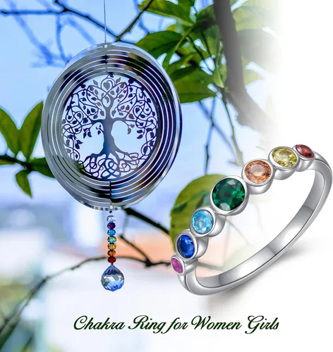 Vista 6 de AOBOCO Anillo de chakra para mujer, plata de ley 925, cristales curativos, joyería para niñas, mamá, hija