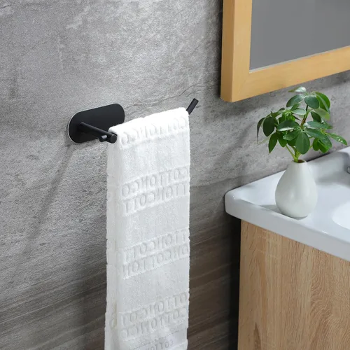 Vista 2 de SUNTECH Toallero de mano, 2 paquetes de barra de toalla de mano negra, toallero de mano autoadhesivo de 6 3/10 pulgadas, toallero para baño, cocina