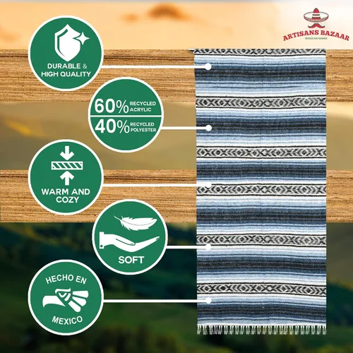 Vista 3 de Poncho mexicano Baja 100% cálido y cómodo abrigo de invierno Sarapes Mexicanos