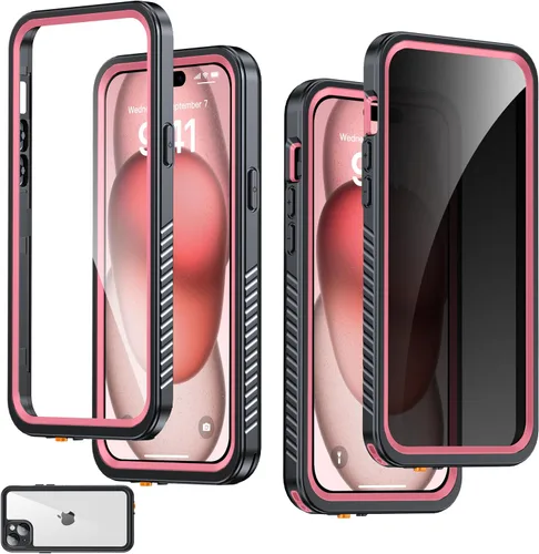 Vista 28 de Funda impermeable para iPhone 15, protector de pantalla de privacidad integrado y protector de pantalla HD [IP68 bajo el agua] a prueba de golpes a