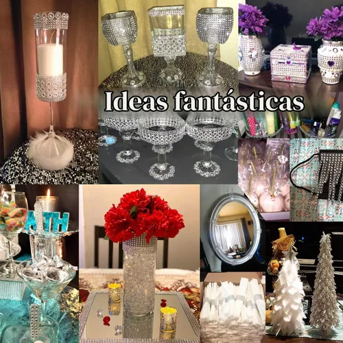 Vista 5 de Honbay Rollo de cinta de malla de diamantes de imitación con forma de flor brillante de 4.5 pulgadas x 2 yardas para bodas, cumpleaños, baby shower