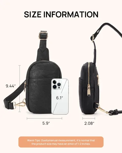 Vista 132 de Telena Riñonera pequeña para mujer, de cuero, cangureras, bolsa de pecho para mujer