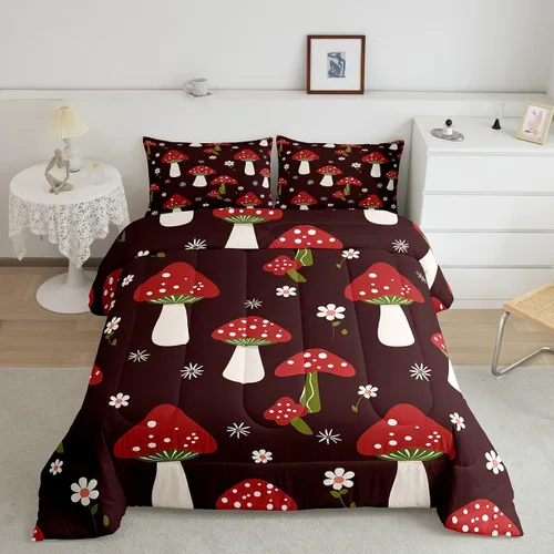 Vista 16 de Feelyou Lindo juego de edredón decorativo de hongos para niños, edredón de hongos de dibujos animados para niños y adolescentes, juego de ropa