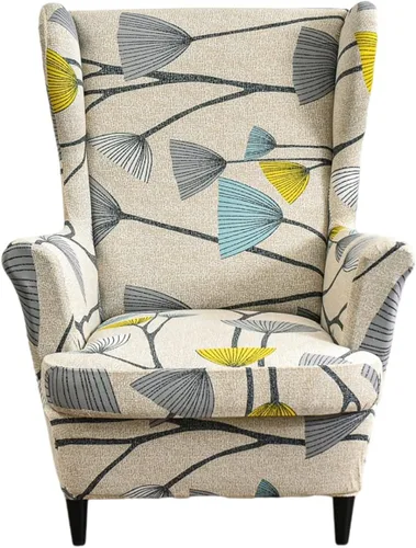 Vista 8 de HAOYONG Fundas para silla de alas estampadas, 2 piezas, fundas elásticas para sillón con respaldo de ala, fundas protectoras lavables para sala