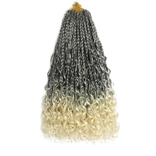 Vista 21 de Flagship 9 Paquetes Goddess Box Braids Cabello de Ganchillo para Mujeres Negras - 10 Pulgadas Pre-enrollado con Puntas Rizadas, Estilo Bohemio 1b