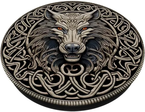 Vista 2 de Símbolo vikingo Fenrir - Monstruoso lobo nórdico mitología PopSockets PopGrip estándar