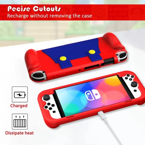 Vista 6 de KENOBEE Funda de silicona compatible con Nintendo Switch OLED modelo 2021, suave, ligera, con agarre ergonómico, con absorción de golpes y diseño