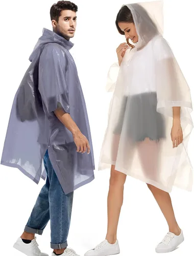 Vista 82 de Paquete de 2 ponchos de lluvia para adultos, reutilizables, impermeables, de supervivencia, emergencia, resistente, con capucha con cordón
