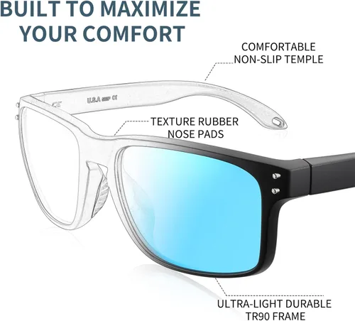 Vista 3 de FEISEDY Lentes de sol cuadrados polarizados clásicos para hombres y mujeres, acabado mate, lentes de sol para ciclismo, conducción, deportes B2234