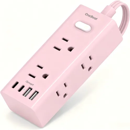 Vista 16 de Cable de extensión de 1 pie con múltiples tomas, regleta de alimentación de enchufe plano con cable de 1 pie, 6 tomas de corriente, 4 puertos USB