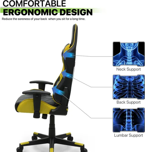 Vista 9 de Magshion Silla para juegos, silla reclinable de 90° a 130° con respaldo alto con soporte lumbar, ergonómica para adultos, reclinable, altura