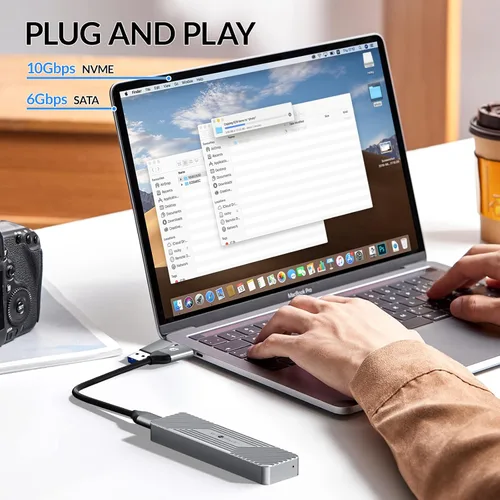 Vista 2 de Carcasa M.2, carcasa NVMe de 10 Gbps y carcasa SATA NGFF de 6 Gbps, llave M PCIe (llave B+M), USB3.1 Gen2 con cable de 5.9 pulgadas compatible