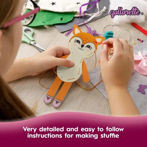 Vista 4 de qollorette Kit de costura de fieltro para niños, haz tu propio juguete de zorro, kit de manualidades para niños - Kit de costura Haz un amigo - Kit