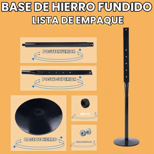 Vista 5 de Kit de poste y base de hierro fundido resistente, soporte de 12 pulgadas con poste de 48 pulgadas y pernos y tuercas para colgar letreros, soporte