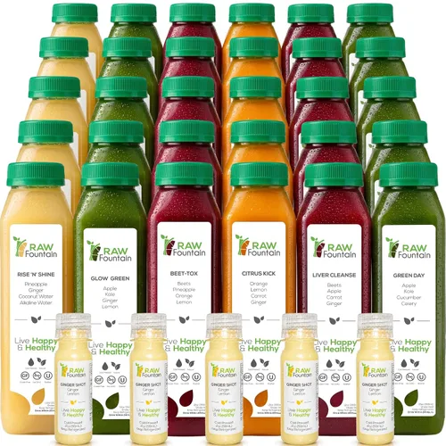 Vista 9 de Limpieza de jugo de 1 día de Raw Fountain, Limpieza de desintoxicación cruda 100% natural, Jugo para reiniciar el cuerpo, Jugo prensado en frío