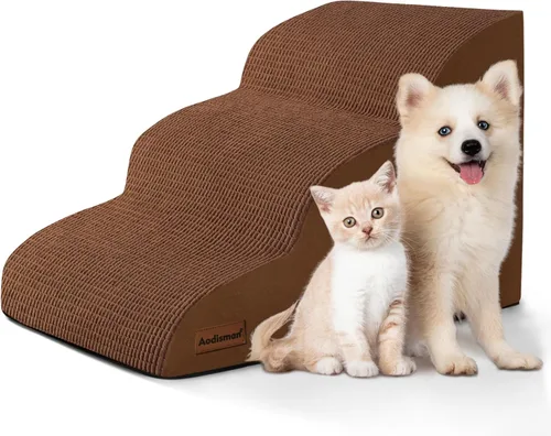Vista 22 de Aodisman Escaleras para perros y gatos pequeños,Rampa para mascotas de 3 Beige
