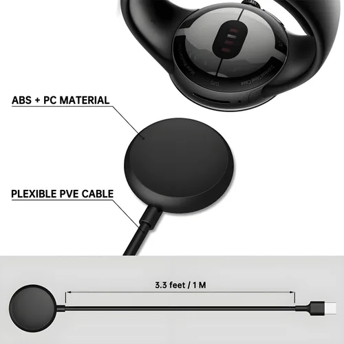 Vista 5 de Cargador rápido para reloj Google Pixel Watch 3/2 Smart Watch, cable de carga magnético para Google Fitbit Ace LTE, Versa 4/3, Sense 2 20W USB C