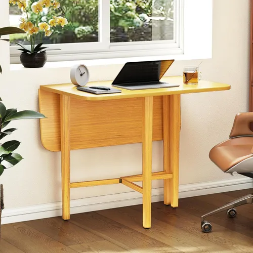 Vista 7 de COSTWAY Mesa de comedor cuadrada extensible de 36 pulgadas con patas de madera de goma maciza, mesa de comedor de cocina de granja para 2-4 Natural