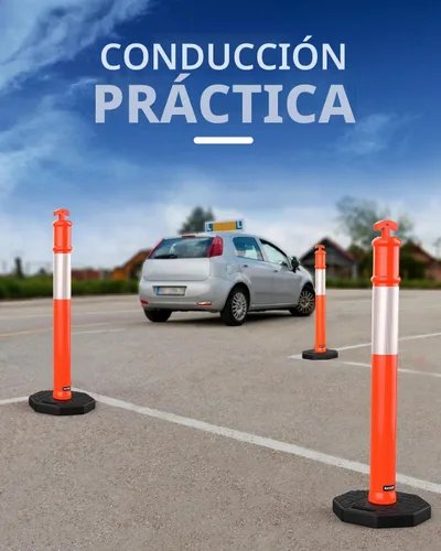 Vista 6 de BATTIFE - Postes de delineador de conos de tráfico de 45 pulgadas con base, color naranja, 3