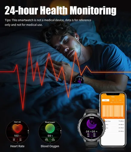 Vista 9 de LIGE Reloj inteligente militar para hombre, 730 mAh/1.75 pulgadas, pantalla táctil HD AMOLED, con linterna LED para Android iOS, rastreador