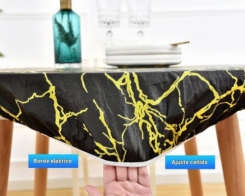 Vista 3 de Rally Home Goods Mantel redondo de vinilo ajustable para interiores y exteriores, respaldo de franela, borde elástico, funda de plástico impermeable