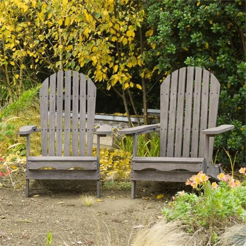 Vista 2 de Afuera Living Silla Adirondack de madera de eucalipto al aire libre de 34" W en gris