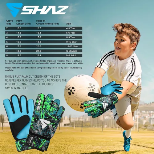 Vista 5 de Shaz Guantes de portero de fútbol para niños y jóvenes, guantes de portero de fútbol antideslizantes de 0.157 pulgadas, palma de látex con agarre