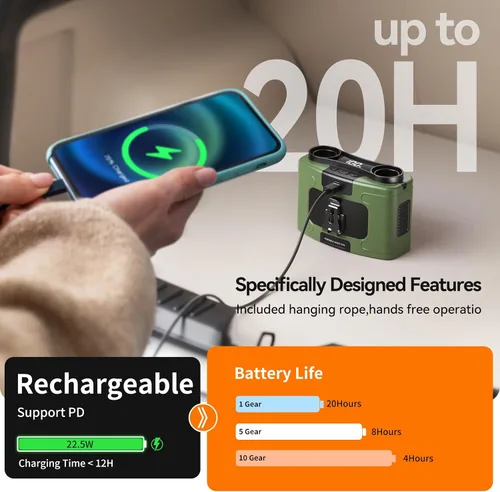 Vista 3 de Astaowl Ventilador Personal de Cintura de 10000mAh, Recargable por USB se Engancha a la Cintura Para Trabajar, 10 Velocidades y 40H de Enfriamiento