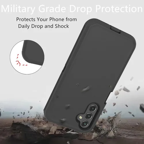 Vista 6 de Funda protectora resistente a prueba de polvo a prueba de golpes y caídas, 3 en 1 para Samsung Galaxy A14 5G (negro)
