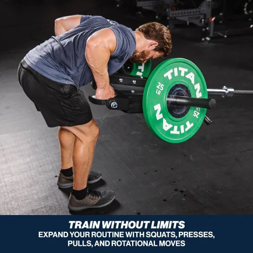 Vista 4 de Titan Fitness Landmine Linebacker - Accesorio de prensa para sentadillas y vikingos, capacidad de 650 libras, se adapta a barras y platos olímpicos