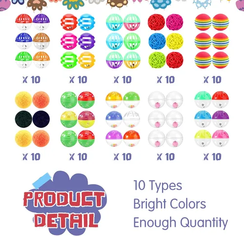 Vista 3 de Hungdao 100 piezas de juguetes para gatos, bolas pequeñas de plástico a granel, bolas de gato surtidas con campana para gatito, persecución