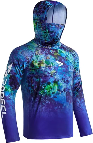 Vista 14 de Rodeel - Camisa de pesca para hombre con manga larga, UPF 50+, rendimiento de alto rendimiento para senderismo, con máscara, protección UV