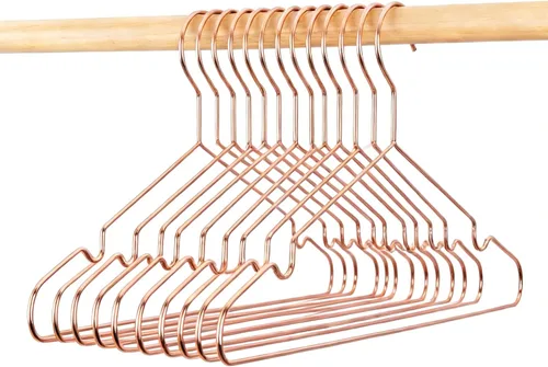 Vista 9 de Perchas de ropa estándar de alambre de metal de color oro rosa, paquete de 30 perchas resistentes para camisas, blusas, 16.5 pulgadas, traje
